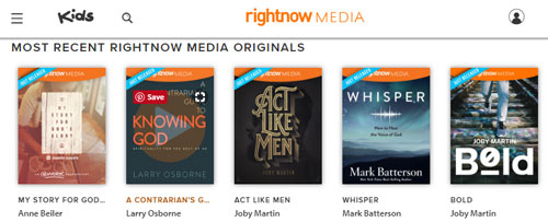 Screen capture of a number of RightNow Media programs